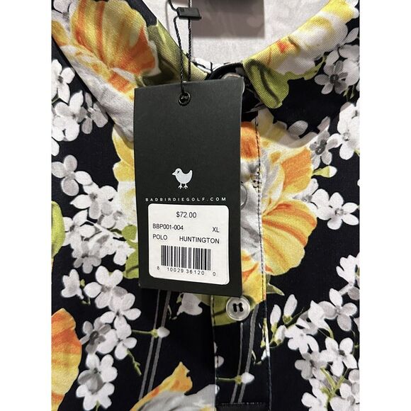 Bad Birdie NEW Men's Size XL Golf Polo Shirt "Huntington" Black Floral Stretch - Picture 4 of 6